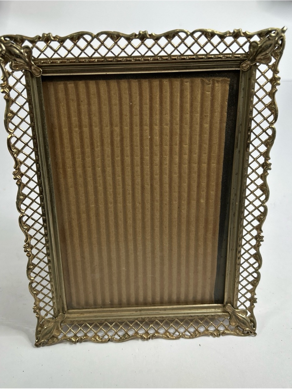 Vintage brass 5” x 7” picture frame MCM filigree gold tone